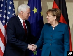 Germany Security ConferenceU.S. Vice President Mike Pence, left, and German Chancellor Angela Merkel meet for bilateral talks on the sidelines of the Munich Security Conference in Munich, Germany, Feb. 18, 2017.