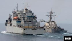 FILE - The guided-missile destroyer USS Stetham is seen during an exercise in the waters near the Korean Peninsula in this Oct. 13, 2016 photo supplied by the U.S. Navy.
