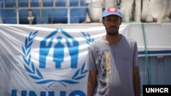 Somali refugee Saeed Salim Sa’ad Barshaid prepares to return home on a ferry from Aden, Yemen. (UNHCR/Ahmed Abdullah Bahulais)