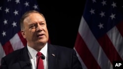 Secretary of State Mike Pompeo speaks during the Herman Kahn Award Gala, Oct. 30, 2019, in New York. Pompeo received the Hudson Institute's 2019 Herman Kahn Award. 