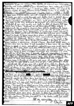 This handout image obtained Feb. 10, 2015, courtesy of the Mueller family shows a copy of an unpublished letter (with transcription) 26-year-old Kayla Mueller wrote to her loved ones in the Spring of 2014, while in captivity.