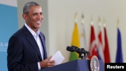 U.S. President Barack Obama holds a newss conference following the 10-nation Association of Southeast Asian Nations (ASEAN) summit in Rancho Mirage, California, Feb. 16, 2016.
