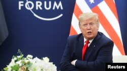 President Donald Trump talks during a bilateral meeting with Iraqi President Barham Salih (not pictured) at the 50th World Economic Forum (WEF) annual meeting in Davos, Switzerland, Jan. 22, 2020. 