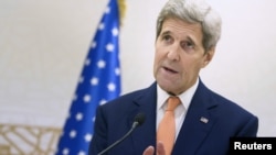 U.S. Secretary of State John Kerry speaks during a news conference following a meeting with foreign ministers of the Gulf Cooperation Council (GCC) in Doha, Qatar Aug. 3, 2015. 