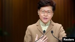 香港行政长官林郑月娥2020年1月7日在记者会上讲话。