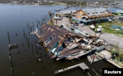 An aerial photo shows damage caused by Hurricane Harvey in Rockport, Texas, Aug. 31, 2017.