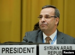Syria's ambassador to the U.N. Hussam Aala attends as President of the Conference on Disarmament at the United Nations in Geneva, Switzerland, May 29, 2018.