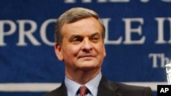 FILE - Alberto Mora, former general counsel of the U.S. Navy, is pictured after receiving the John F. Kennedy Profile in Courage Award, May 22, 2006, at the John F. Kennedy Presidential Library and Museum in Boston.
