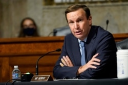 FILE - Sen. Chris Murphy, D-Conn., speaks during a Senate Foreign Relations Committee hearing on Capitol Hill in Washington, Sept. 24, 2020.