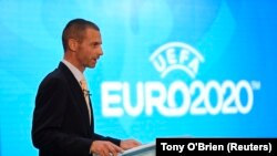 Le président de l'UEFA Aleksander Ceferin lors de l'annonce de l'Euro 2020, Londres, le 21 septembre 2016.