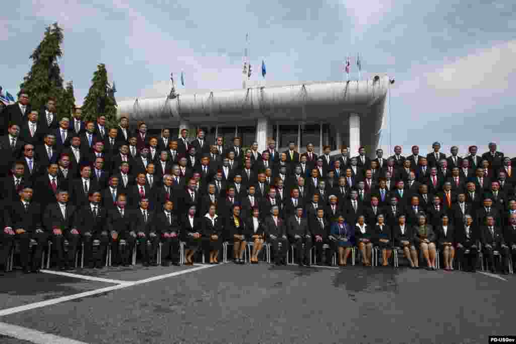National Legislative Assembly members attend a photo session before a parliamentary session in Bangkok Aug. 21, 2014.