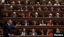 FILE - Spain's Socialist Party (PSOE) leader Pedro Sanchez talks during an investiture debate at parliament in Madrid, Spain, March 2, 2016.
