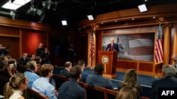 FILE - U.S. Senate Minority Leader Mitch McConnell, Republican of Kentucky, speaks during a news conference at the U.S. Captiol on November 6, 2024, in Washington, DC.