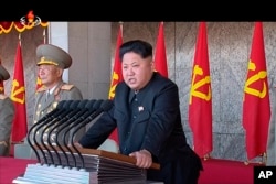 FILE - In this image made from video, North Korean leader Kim Jong Un delivers a speech during the ceremony to mark the 70th anniversary of the country's ruling party in Pyongyang, Oct. 10, 2015.