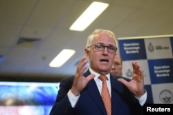 Australia's Prime Minister Malcolm Turnbull speaks to the media after a tour of the Australian Maritime Border Command Centre in Canberra, Nov. 13, 2016.