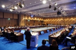 Palestinian President Mahmoud Abbas addresses the Organization of Islamic Cooperation's Extraordinary Summit in Istanbul, Dec. 13, 2017.
