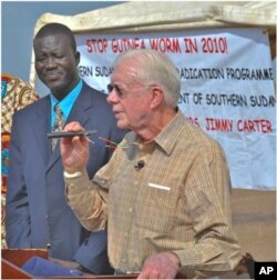 Feb. 11, 2010. Molujore Village, Terekeka County, Southern Sudan. Former U.S. President Jimmy Carter traveled to the remote Southern Sudan village of Molujore on Feb.11, 2010 to congratulate the community on the progress being made to eliminate the water