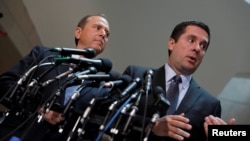 House Select Committee on Intelligence Chairman Rep. Devin Nunes (R-CA) and Ranking Member Rep. Adam Schiff (D-CA) speak with the media about the ongoing Russia investigation on Capitol Hill in Washington, D.C., March 15, 2017.