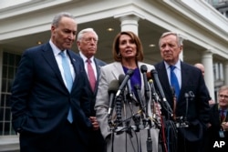 House Speaker Nancy Pelosi, D-Calif., speaks to reporters after meeting with President Donald Trump about border security in the Situation Room of the White House, Jan. 4, 2019.