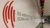 The U.S. Agency for Global Media logo at Voice of America, in Washington, Nov. 22, 2019.