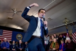 Democratic presidential candidate former South Bend, Ind., Mayor Pete Buttigieg speaks at a campaign stop at the Merrimack American Legion, Feb. 6, 2020, in Merrimack, N.H.