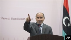 National Transitional Council chairman Mustafa Abdul-Jalil, speaks during a press conference at the rebel-held town of Benghazi, Libya, August 20, 2011