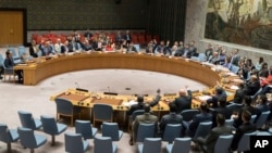 The United Nations Security Council votes on a new sanctions resolution that would increase economic pressure on North Korea to return to negotiations on its missile program, at U.N. headquarters in New York, Aug. 5, 2017.