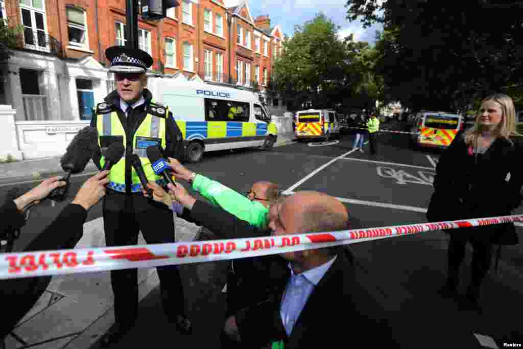 Deputy Chief Constable Adrian Hanstock of the British Transport Police makes a statement to the media after an incident at Parsons Green underground station in London, Britain, Sept. 15, 2017. 