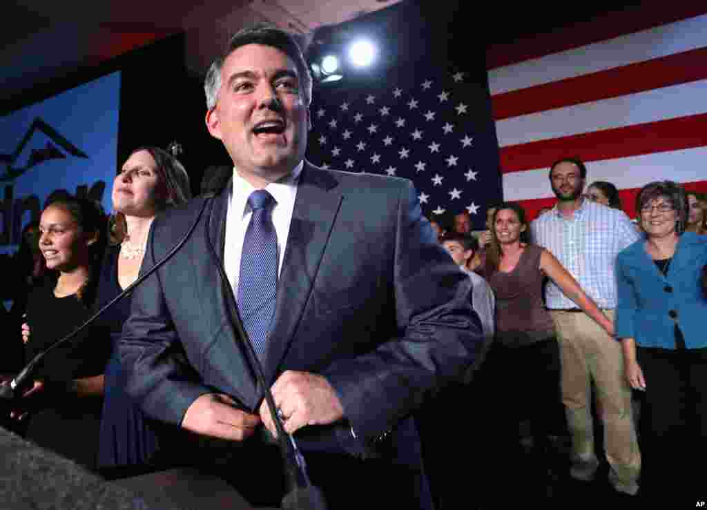 In Colorado, Senator-elect Cory Gardner, a congressman, delivers his victory speech in Denver, Nov. 4, 2014. 