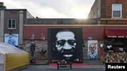 The George Floyd Square is seen the day before open statements in the trial of former police Derek Chauvin, who is facing murder charges in the death of George Floyd, in Minneapolis, Minnesota, U.S., March 28, 2021.
