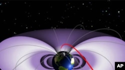 This is a still image from a data-based visualization showing the Van Allen Belts pulsing from solar particles over ten days.