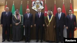 Arab foreign ministers and the head of the Arab League pose before their meeting to discuss the U.S decision to recognize Jerusalem as Israel's capital, in Amman, Jordan, Jan. 6, 2018. Petra News Agency/Handout