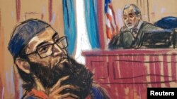 Sayfullo Soipovning sud jarayonlaridan birida chizilgan rasmi. Federal sudya kameralarga ruxsat bermaganida odatda shunday rasmiy chizgilar chiqariladi. 