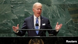 U.S. President Joe Biden speaks during the 76th Session of the U.N. General Assembly in New York City, Sept. 21, 2021. 