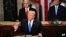 President Donald Trump delivers his State of the Union address to a joint session of Congress on Capitol Hill in Washington, Jan. 30, 2018. 