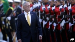 U.S. Secretary of Defense Jim Mattis receives military honors before his meeting with Brazil's defense minister, in Brasilia, Brazil, Aug. 13, 2018. Mattis has spent six days visiting South American countries, including Brazil, Argentina, Chile and Colombia.