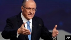 Geraldo Alckmin, former Sao Paulo's governor and Brazil's presidential candidate for the Social Democratic Party, speaks during a presidential debate in Sao Paulo, Brazil, Aug. 9, 2018. 