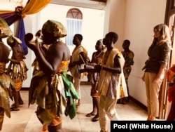 US First lady Melania Trump arrives at Emintsimadze Palace on the Cape Coast of Ghana, Oct. 3, 2018.