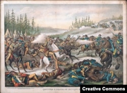 The death of Sitting Bull, as imagined by Chicago lithographers Louis Kurz and Alexander Allison, 1890.