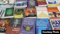 Books are seen on display on a table at the Mogadishu Book Fair in Mogadishu, Somalia. (Courtesy - Mogadishu Book Fair)