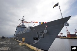 FILE - The BRP Gregorio Del Pilar Philippine warship, at Manila's pier, Philippines, Dec. 17, 2014. The refurbished former U.S. Coast Guard Hamilton-class weather high endurance cutter is now the country's biggest and most modern warship.