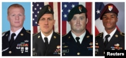 A combination photo of U.S. Army Special Forces Sergeant Jeremiah Johnson (L to R), U.S. Special Forces Sgt. Bryan Black, U.S. Special Forces Sgt. Dustin Wright and U.S. Special Forces Sgt. La David Johnson killed in Niger, West Africa, Oct. 4, 2017, in these handout photos released Oct. 18, 2017.
