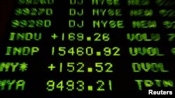ARCHIVO - Las acciones del sector energético y el enfoque en un nuevo alivio económico en EE.UU. por coronavirus han dado un fuerte empuje a la Bolsa de Nueva York. En la imagen una pizarra con resultados de 2013. 