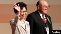 Carrie Lam setelah terpilih sebagai kepala daerah baru Hong Kong di Hong Kong, 26 Maret 2017. 
