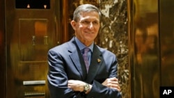 Michael Flynn, President-elect Donald J. Trump's selection for National Security Advisor, arrives at Trump Tower, Dec. 12, 2016, in New York.