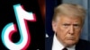 This combination of pictures created on Aug. 1, 2020, shows the logo of the social media video sharing app Tiktok displayed on a tablet screen in Paris, and US President Donald Trump at the White House in Washington, on July 30, 2020.