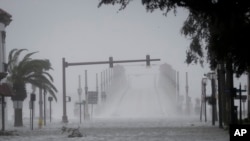 Wind and water from Hurricane Matthew batter downtown St. Augustine, Florida., Oct. 7, 2016. 