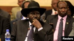 A spokesman for South Sudanese President Salva Kiir, shown here at a regional summit on South Sudan in Addis Ababa, says no journalists have been questioned by National Security. 