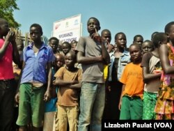 Children at Nyumanzi Transit Center await the arrival of Grandi. The UNHCR says the vast majority of refugees are women and children.