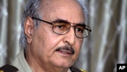 Libyan Gen. Khalifa Hifter addresses a press conference in Benghazi, Libya, on May 17, 2014.
